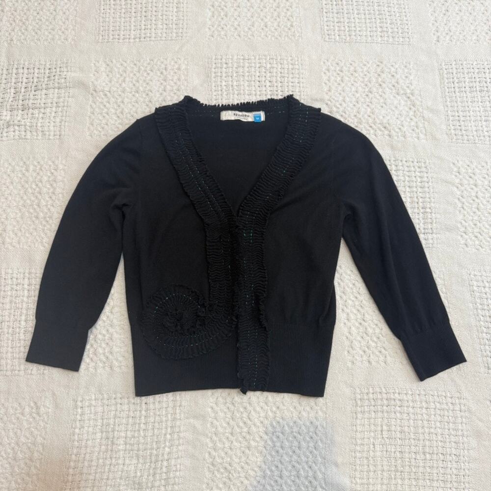 Anthropologie Sparrow medium ruffle trim cropped 1/2 sleeve cardigan SP 2750 - Picture 8 of 11